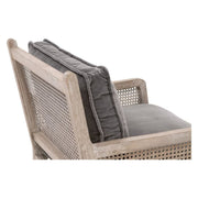 Essentials For Living Leone Club Chair~ Dark Dove Velvet, Natural Gray Oak, Cane
