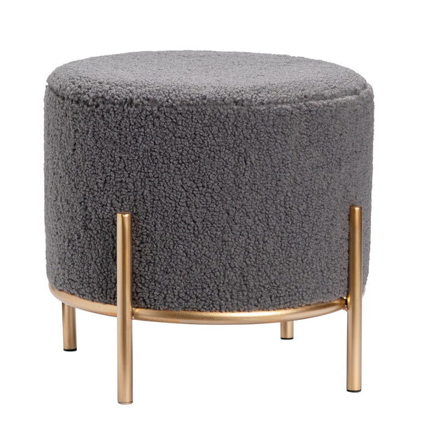 Crestview Collection Zanella Round Grey Sherpa Foot Stool Ottoman