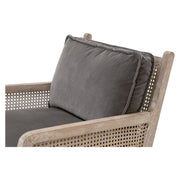 Essentials For Living Leone Club Chair~ Dark Dove Velvet, Natural Gray Oak, Cane