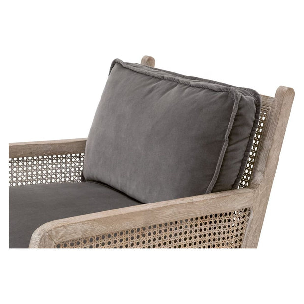 Essentials For Living Leone Club Chair~ Dark Dove Velvet, Natural Gray Oak, Cane