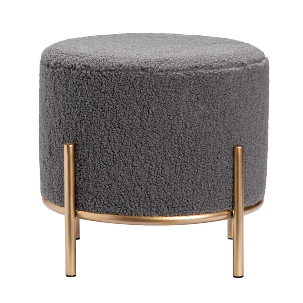 Crestview Collection Zanella Round Grey Sherpa Foot Stool Ottoman
