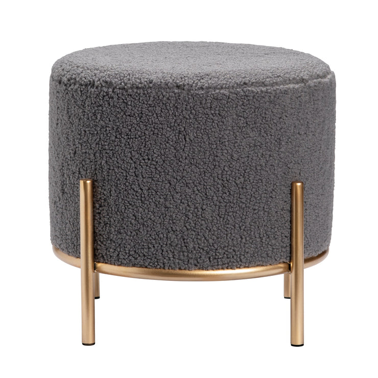 Crestview Collection Zanella Round Grey Sherpa Foot Stool Ottoman