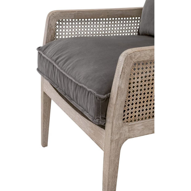 Essentials For Living Leone Club Chair~ Dark Dove Velvet, Natural Gray Oak, Cane