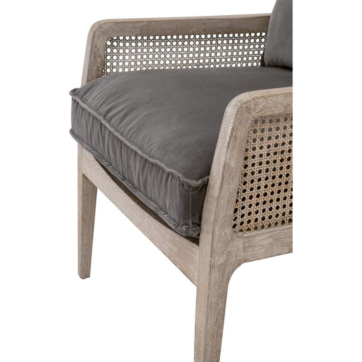 Essentials For Living Leone Club Chair~ Dark Dove Velvet, Natural Gray Oak, Cane