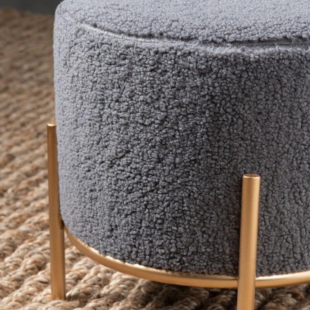Crestview Collection Zanella Round Grey Sherpa Foot Stool Ottoman