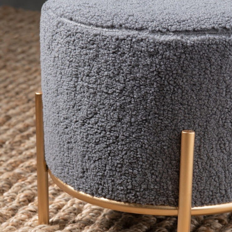 Crestview Collection Zanella Round Grey Sherpa Foot Stool Ottoman