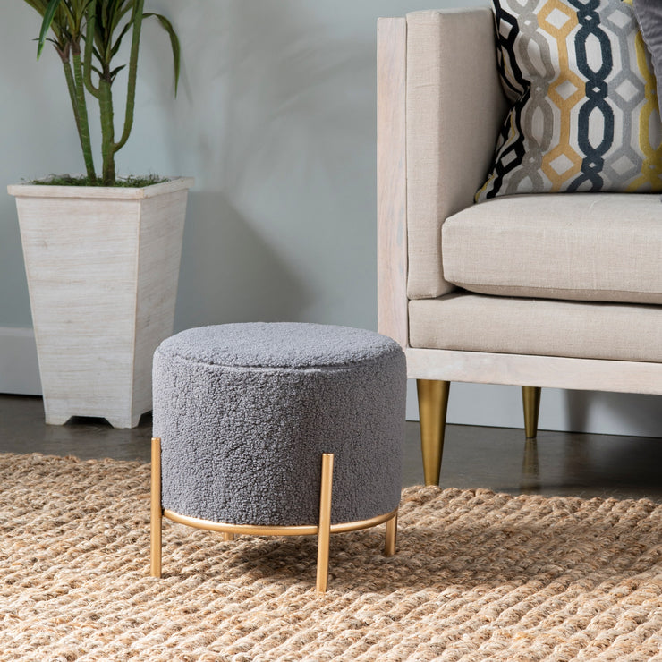 Crestview Collection Zanella Round Grey Sherpa Foot Stool Ottoman