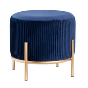 Crestview Collection Marley Round Navy Blue Velvet Foot Stool Ottoman