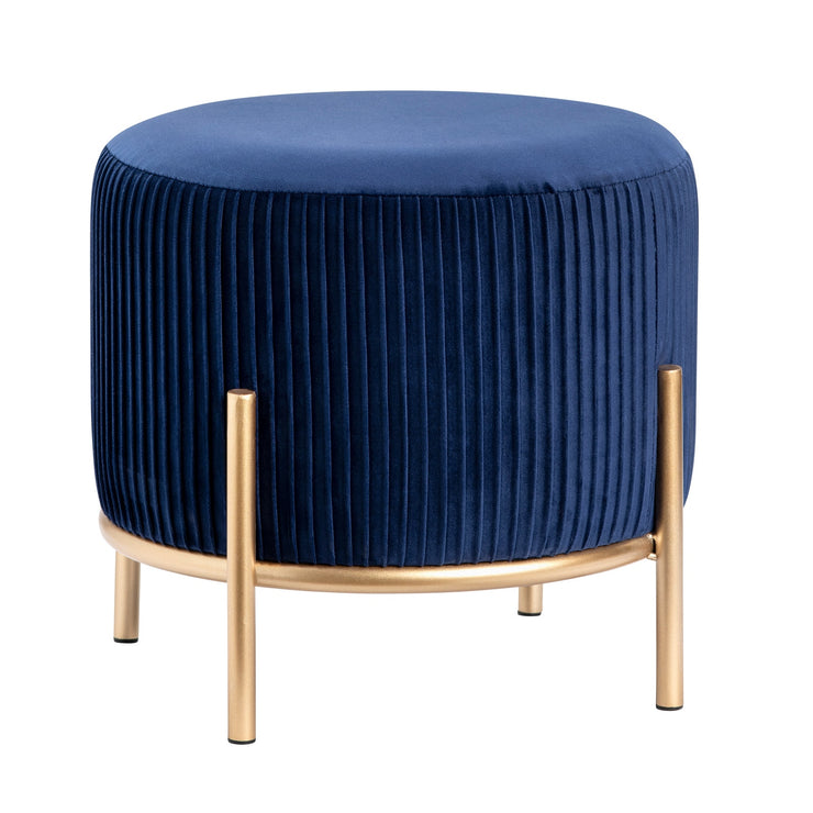 Crestview Collection Marley Round Navy Blue Velvet Foot Stool Ottoman