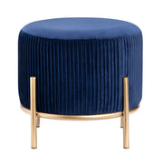 Crestview Collection Marley Round Navy Blue Velvet Foot Stool Ottoman