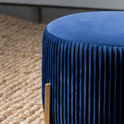Crestview Collection Marley Round Navy Blue Velvet Foot Stool Ottoman