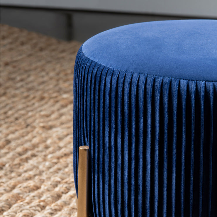 Crestview Collection Marley Round Navy Blue Velvet Foot Stool Ottoman