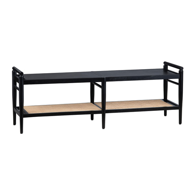 Crestview Collection Port Royal Black Wood and Rattan Bench