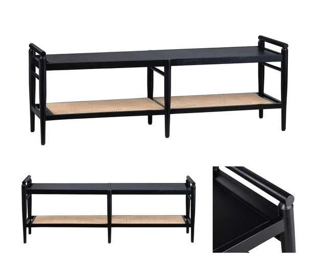 Crestview Collection Port Royal Black Wood and Rattan Bench
