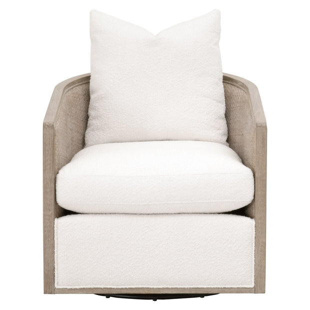 Essentials For Living McGuire Swivel Club Chair ~ LiveSmart Boucle-Snow, Natural Gray Oak & Cane