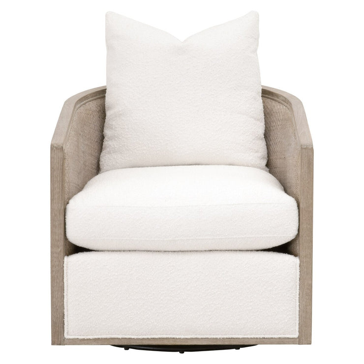 Essentials For Living McGuire Swivel Club Chair ~ LiveSmart Boucle-Snow, Natural Gray Oak & Cane