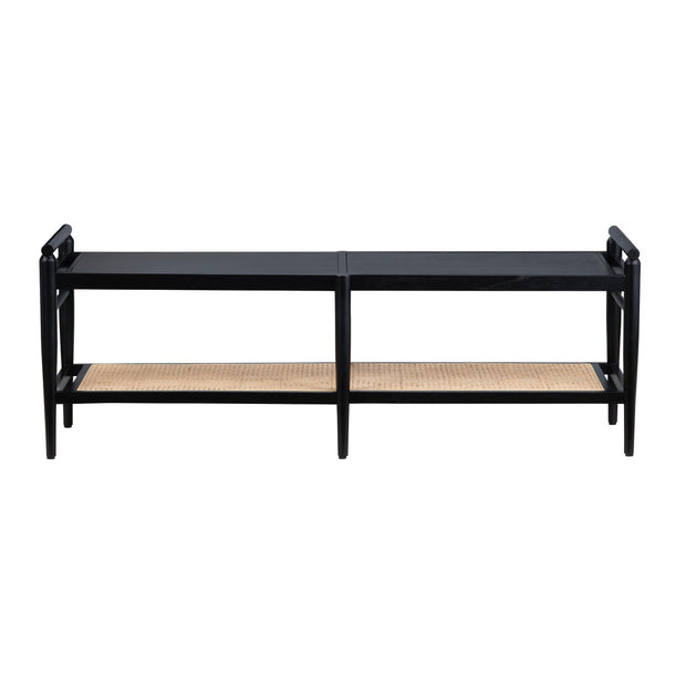 Crestview Collection Port Royal Black Wood and Rattan Bench