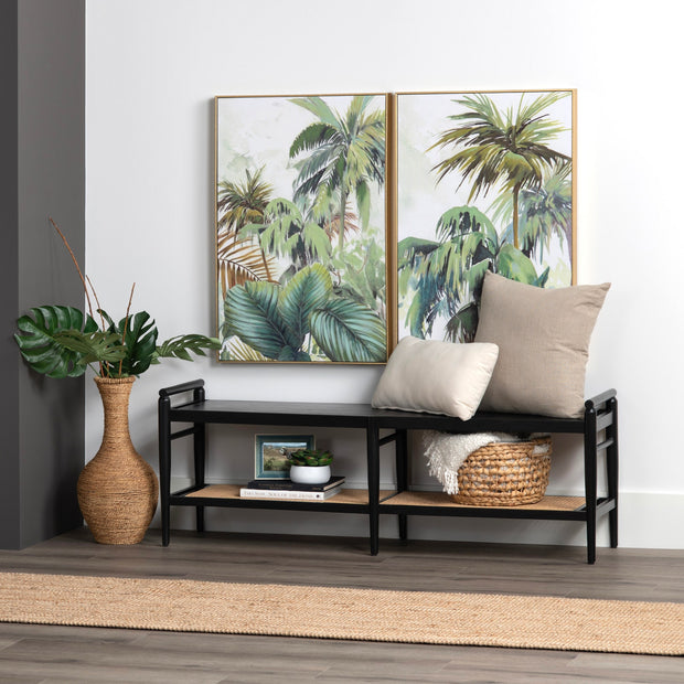 Crestview Collection Port Royal Black Wood and Rattan Bench