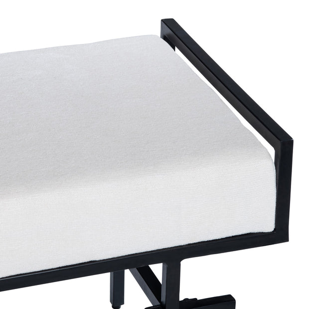 Crestview Collection Zara Black Iron Bench with White Cushioned Seat