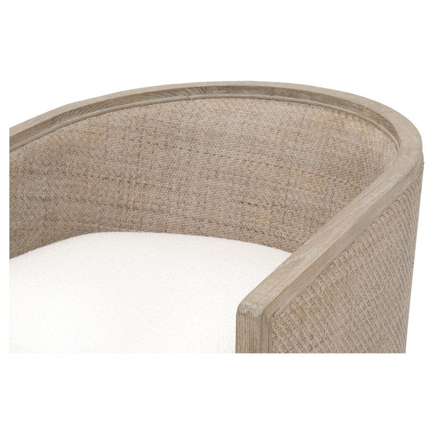 Essentials For Living McGuire Swivel Club Chair ~ LiveSmart Boucle-Snow, Natural Gray Oak & Cane