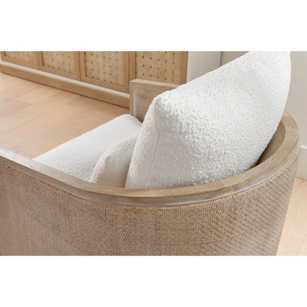 Essentials For Living McGuire Swivel Club Chair ~ LiveSmart Boucle-Snow, Natural Gray Oak & Cane