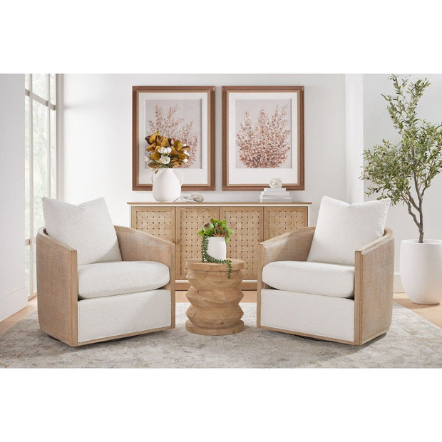 Essentials For Living McGuire Swivel Club Chair ~ LiveSmart Boucle-Snow, Natural Gray Oak & Cane