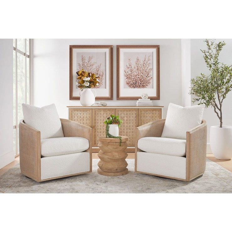 Essentials For Living McGuire Swivel Club Chair ~ LiveSmart Boucle-Snow, Natural Gray Oak & Cane