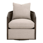 Essentials For Living McGuire Swivel Club Chair ~ LiveSmart Gellar-Jute, Matte Brown Oak & Cane
