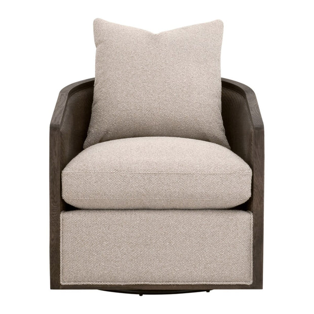 Essentials For Living McGuire Swivel Club Chair ~ LiveSmart Gellar-Jute, Matte Brown Oak & Cane