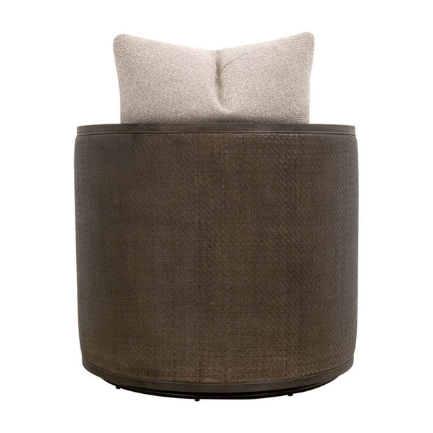 Essentials For Living McGuire Swivel Club Chair ~ LiveSmart Gellar-Jute, Matte Brown Oak & Cane