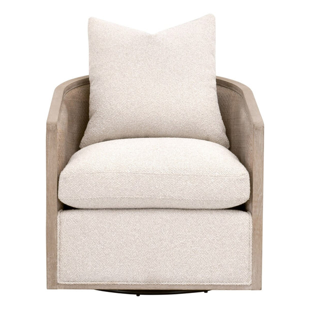 Essentials For Living McGuire Swivel Club Chair ~ LiveSmart Gellar-Linen, Natural Gray Oak & Cane