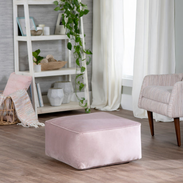 Crestview Collection Cerra Pink Velvet Square Foot Stool Pouf