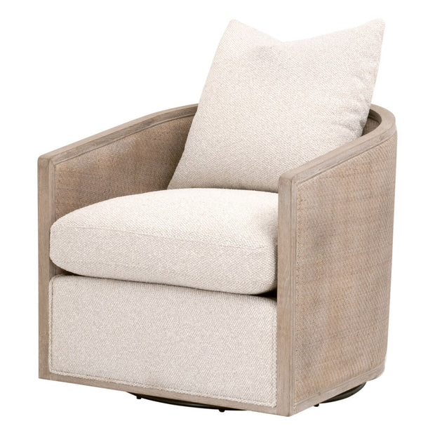 Essentials For Living McGuire Swivel Club Chair ~ LiveSmart Gellar-Linen, Natural Gray Oak & Cane