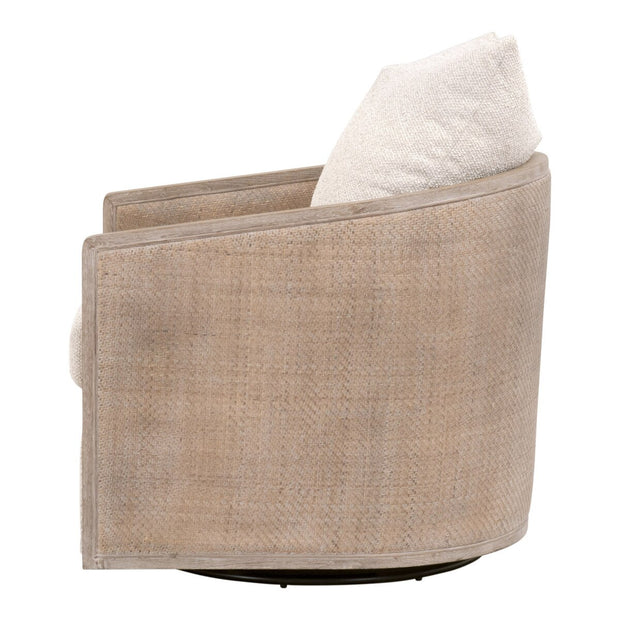 Essentials For Living McGuire Swivel Club Chair ~ LiveSmart Gellar-Linen, Natural Gray Oak & Cane