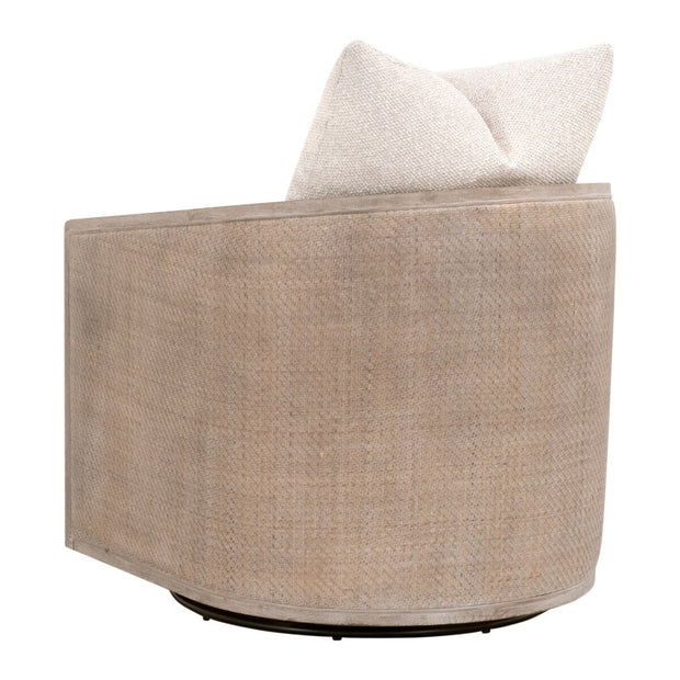 Essentials For Living McGuire Swivel Club Chair ~ LiveSmart Gellar-Linen, Natural Gray Oak & Cane