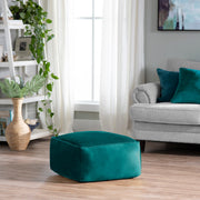 Crestview Collection Cerra Jade Green Velvet Square Foot Stool Pouf