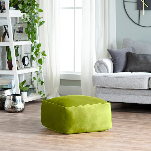 Crestview Collection Cerra Lime Green Velvet Square Foot Stool Pouf