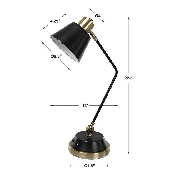 Casa Bella Living Finished in An Antique Brass And Black Desk Lamp