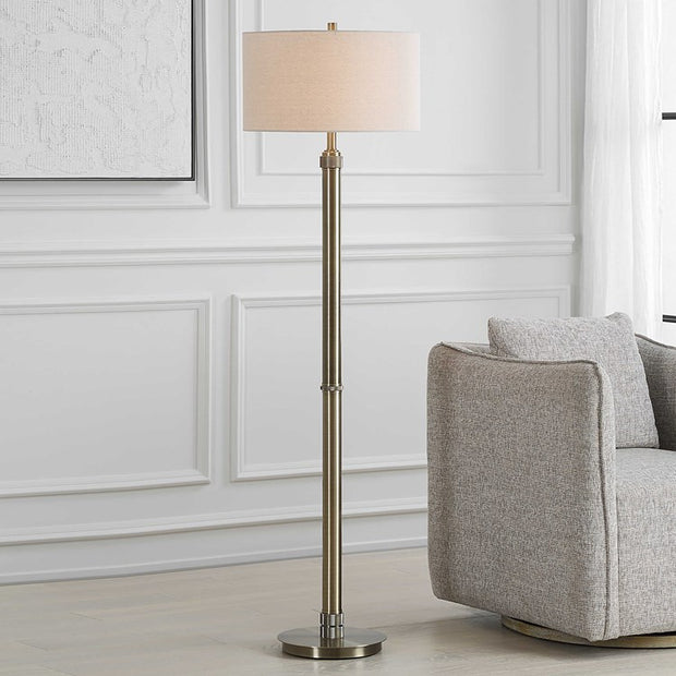 Casa Bella Living Antique Brass Off- White Linen Floor Lamp