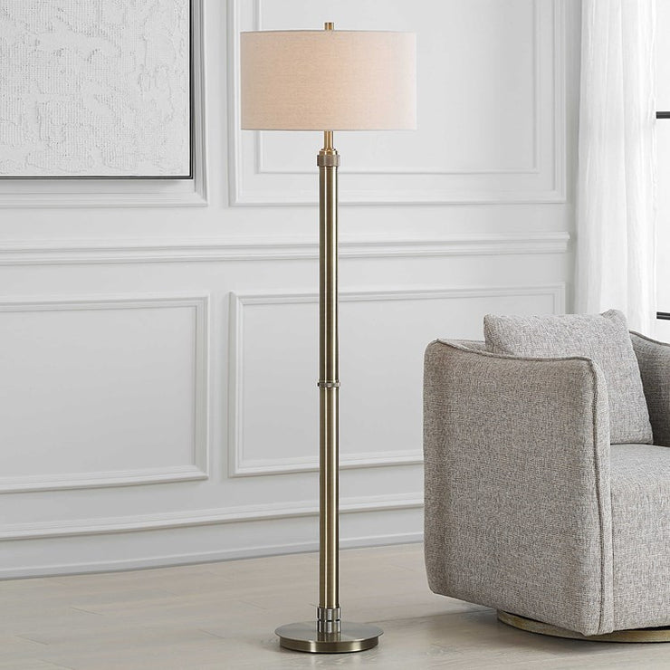 Casa Bella Living Antique Brass Off- White Linen Floor Lamp