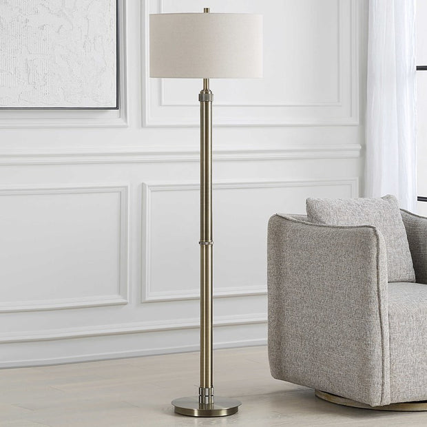 Casa Bella Living Antique Brass Off- White Linen Floor Lamp