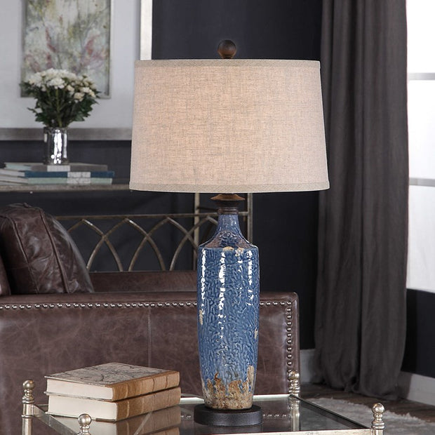 Casa Bella Living Blue Texture Ceramic Base Dark Khaki Accents Lamp