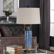 Casa Bella Living Blue Texture Ceramic Base Dark Khaki Accents Lamp
