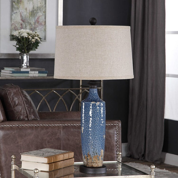 Casa Bella Living Blue Texture Ceramic Base Dark Khaki Accents Lamp