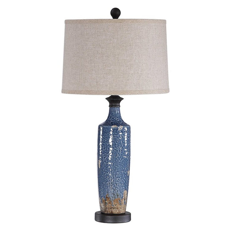 Casa Bella Living Blue Texture Ceramic Base Dark Khaki Accents Lamp