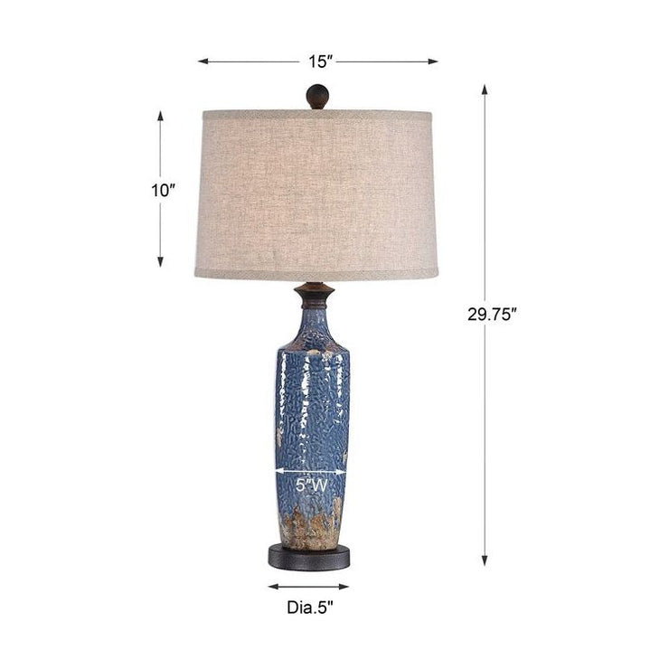 Casa Bella Living Blue Texture Ceramic Base Dark Khaki Accents Lamp