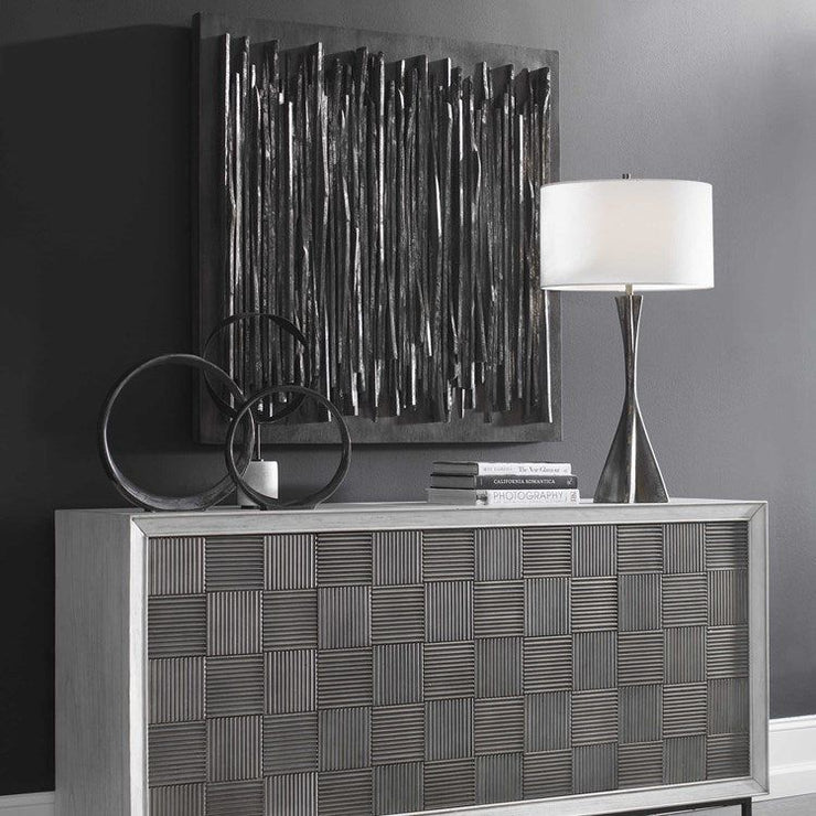 Uttermost Emerge Fossil Gray with Silver Leaf Accents Aged Teak Wood Wall Panel