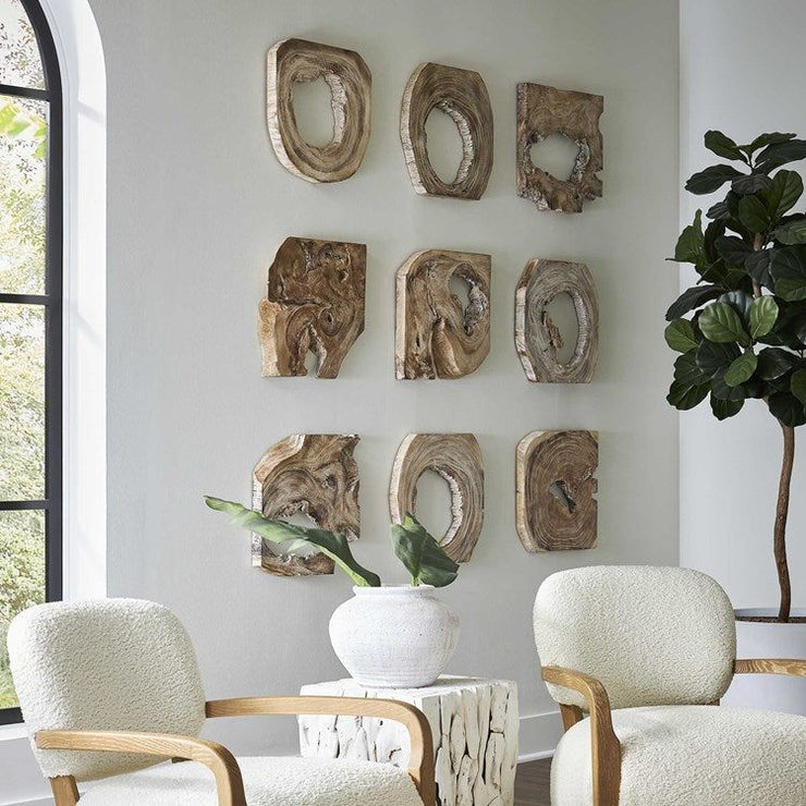 Uttermost Bahati Set of 9 Whitewashed Ivory Suar Wood Wall Art Decor