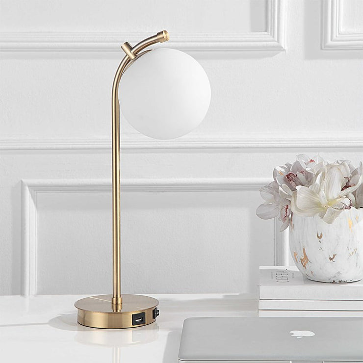 Casa Bella Living White Glass Globe With Gold Finish Desk Lamp