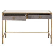 Essentials For Living Strand Shagreen Desk ~ Gray Shagreen, Brushed Gold, Clear Glass